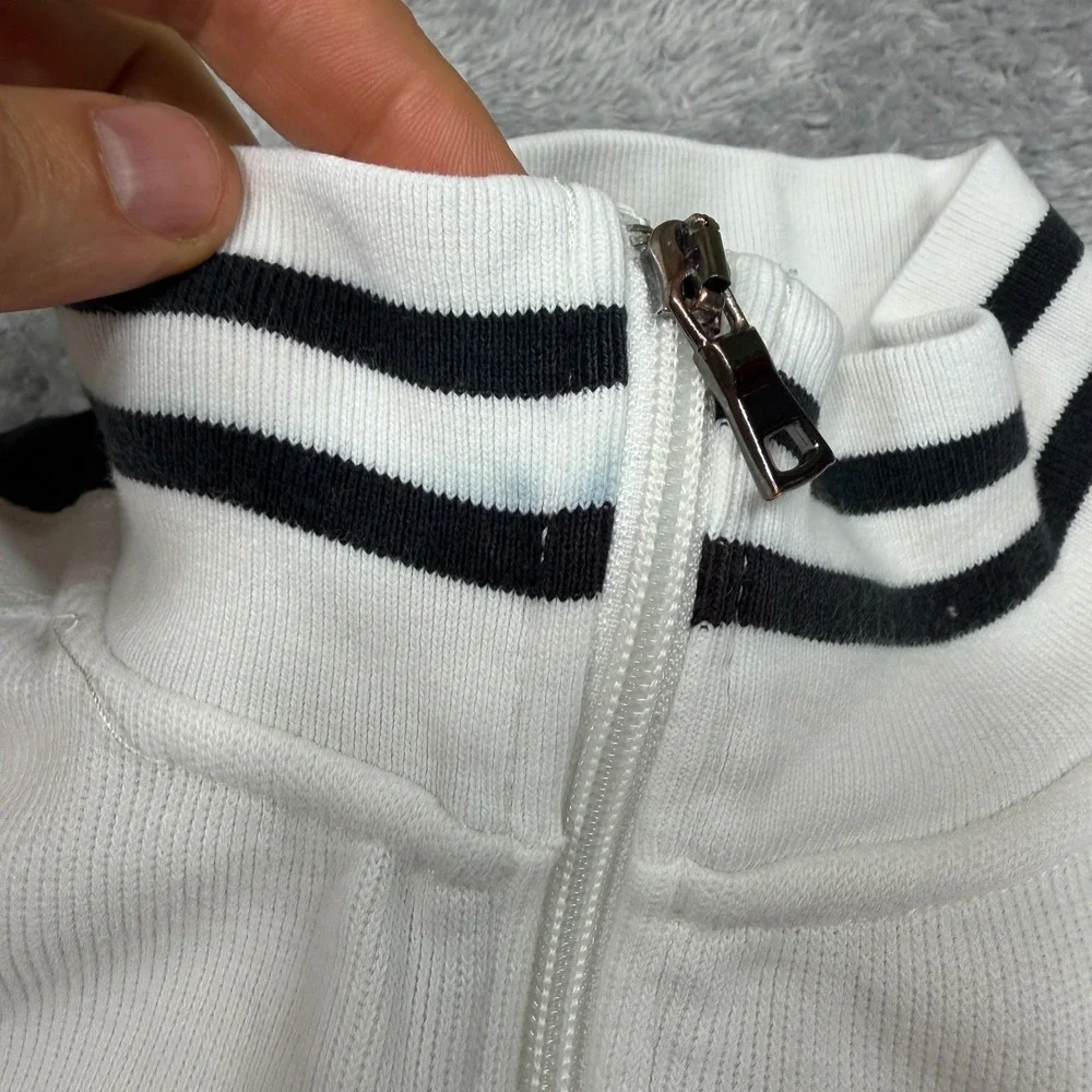 Polo Ralph Lauren Zip Up Mock Neck Sweater Large White Navy Blue Cotton Vintage